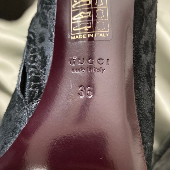 🌟HOST PICK🌟 Gucci Noah Brocade Black Leather Suede Ankle Boots Booties Size 36 - Picture 9 of 16